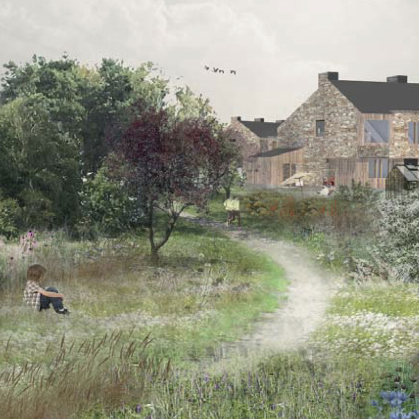 Illustration af huse og natur i det kommende Viby Øst