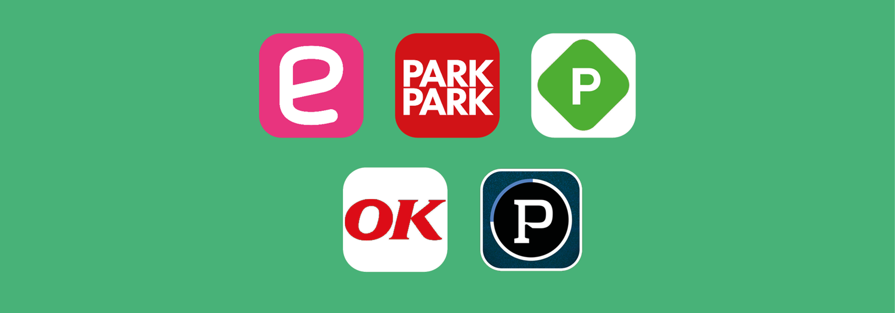 Logoer for de fem apps, der kan bruges ved betaling for parkering i Musicon-bydelen