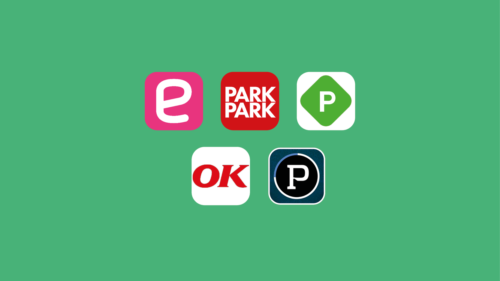 Logoer for de fem apps, der kan bruges ved betaling for parkering i Musicon-bydelen