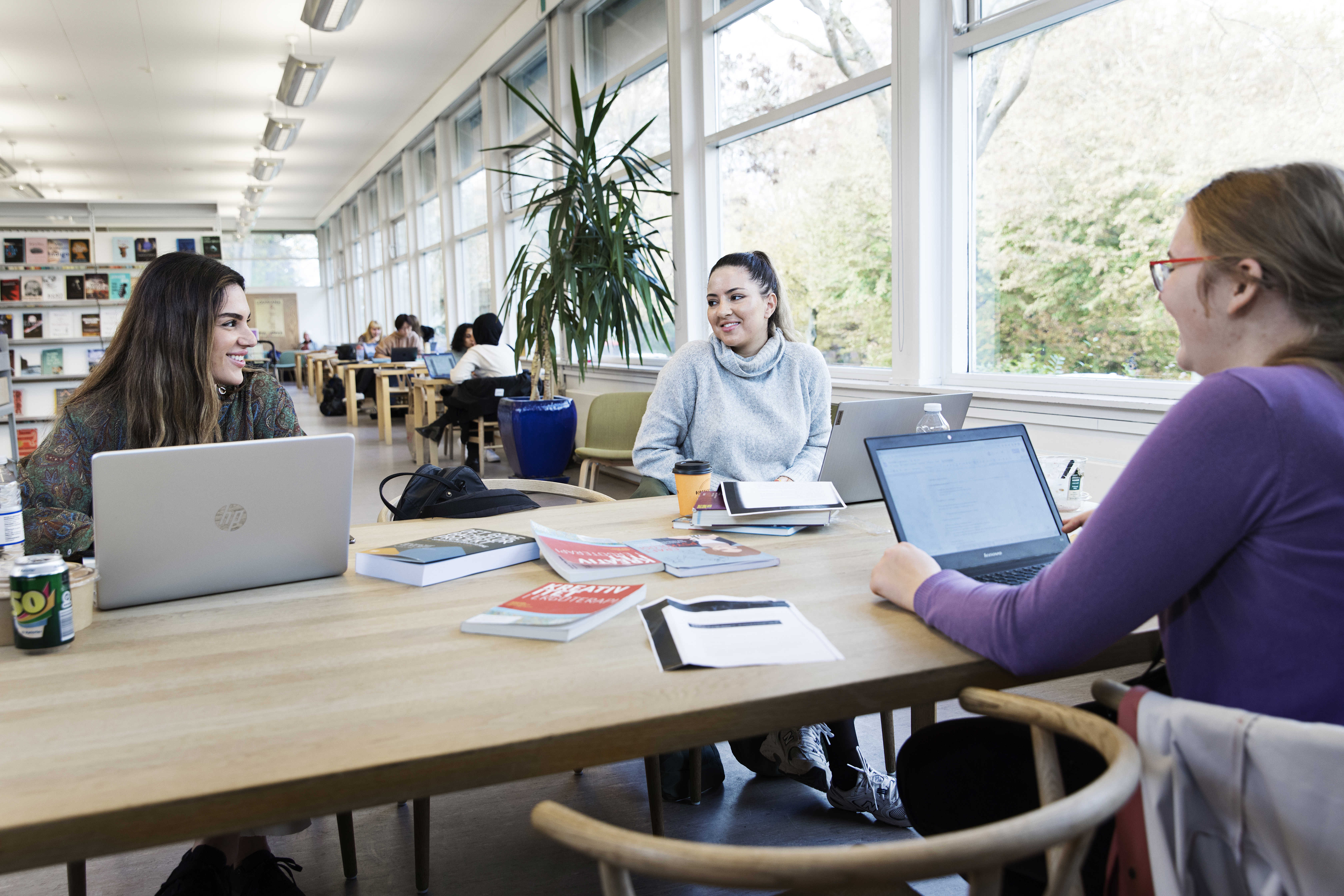 En gruppe studerende på biblioteket