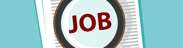 Tegning af papirer med lup. I luppen står der "Job".