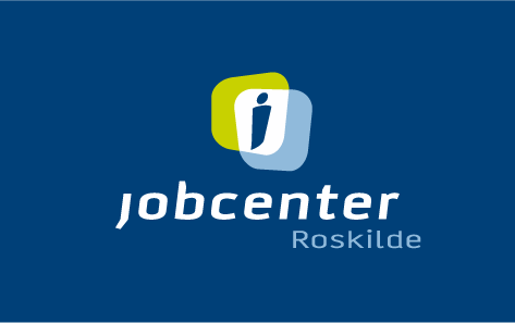 Logo for Jobcenter Roskilde. Blå baggrund med tekst.