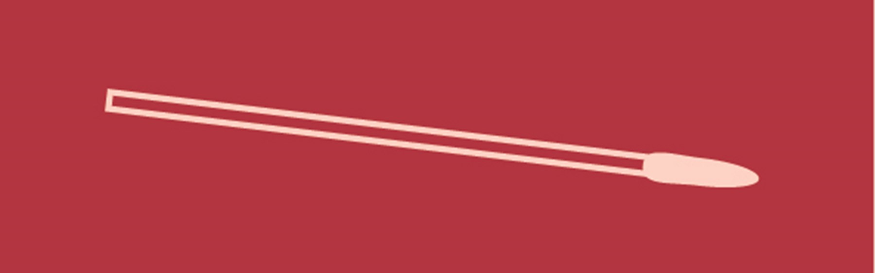 Tegning af en vatpind, som bruges til podning og coronatests. Baggrunden på billedet er rødt.