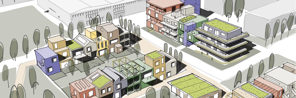 Illustration af hvordan området ved selvbyg boligerne kan se ud