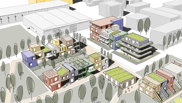 Illustration af hvordan området ved selvbyg boligerne kan se ud